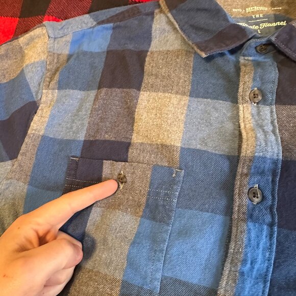 Urban Pipeline Casual Button Down Mens Large Blue Plaid Skater Flannel Shirt - Picture 5 of 7